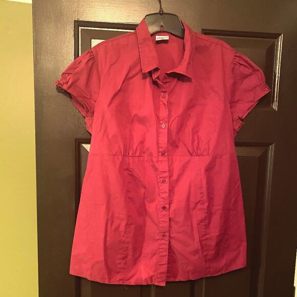 Motherhood Maternity Burgundy Button-Down Shirt Women’s XL Stretch Short Sleeve - Picture 2 of 4